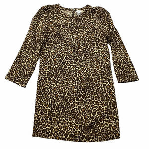 J Crew Women's Size 6 Brown Cheetah Print Round Neck Crepe Shift Dress